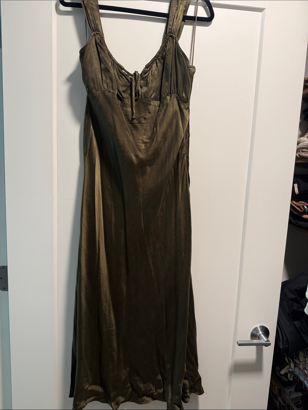 Madewell Olive Green Satin Maxi Dress